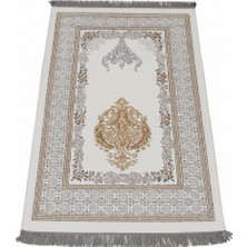 Tesbihname Kişiye Özel Nakış Işlemeli Çiçek Desenli Kendinden Saçaklı Beyaz Renk Hediyelik Seccade