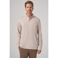 Morven  Erkek Taş Trend Polo Yaka Rayon Sweatshirt
