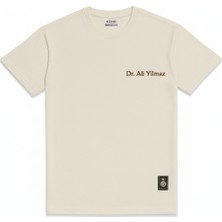 Tesbihname Kişiye Özel Nakışlı Yakası Biyeli Kısa Kollu Bisiklet Yaka Premium Bej Tişört S