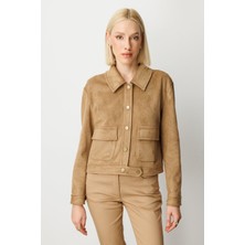 Ekol Kadın Kapak Cepli Güderi Mont 8017 Vizon