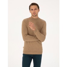 Pierre Cardin Erkek Camel Melanj Slim Fit Yarım Balıkçı Yaka Basic Triko Kazak 50315457-VR122