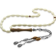 Tesbihname Deve Kemiği Tesbih - Kararmaz Metal Damla Püsküllü - Kuka Kombinasyonlu - Beyaz Renk - Arpa Kesim