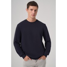 Morven  Erkek Lacivert Basic Bisiklet Yaka Sweatshirt