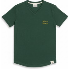 Tesbihname Kişiye Özel Nakışlı Yakası Biyeli Kısa Kollu V Yaka Premium Haki Tişört Xl