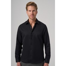 Morven  Erkek Siyah Polyester Trend Desenli Dynamic Fit Italyan Yaka Gömlek