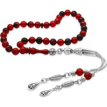 Tesbihname Kararmaz Metal Püsküllü Küre Kesim Bilek Boy Kırmızı Siyah Ateş Kehribar Tesbih