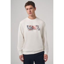 Morven  Erkek Ekru Trend Baskılı Bisiklet Yaka Sweatshirt