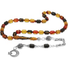 Tesbihname Kararmaz Metal Kral Zincir Püsküllü Uçlu Kapsül Kesim Bala Siyah Renk Ateş Kehribar Tesbih