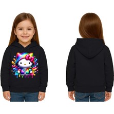 Sedirli Unisex Hello Kity  Baskılı Çocuk Swaetshirt  Baskılı Kapüşonlu 3 Iplik Şardonlu