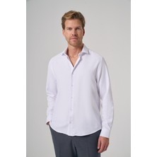 Morven  Erkek Beyaz Polyester Trend Desenli Dynamic Fit Italyan Yaka Gömlek