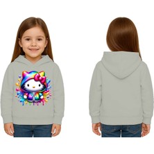 Sedirli Unisex Hello Kity  Baskılı Çocuk Swaetshirt  Baskılı Kapüşonlu 3 Iplik Şardonlu