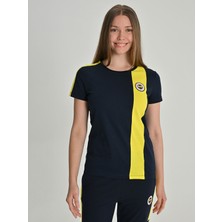 Fenerium Kadın Tribün Basic Tişört Sarı ve Lacivert Renkli Modern Tasarım