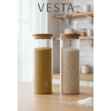 Vesta Concept Bambu Kapaklı Cam Kavanoz Ikili Set – Vakumlu, Sızdırmaz Kapaklı – Baharatlık ve Erzak Saklama Kabı