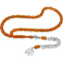 Tesbihname Ateş Kehribar Tesbih - Kararmaz Metal Püsküllü - Mini Boy - Gün Batımı - Kapsül Kesim