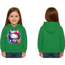 Sedirli Unisex Hello Kity  Baskılı Çocuk Swaetshirt  Baskılı Kapüşonlu 3 Iplik Şardonlu