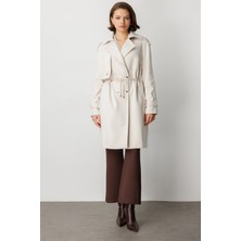 Ekol Kadın Beli Bağcıklı Apoletli Kaban 6037 Bej