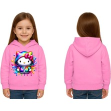 Sedirli Unisex Hello Kity  Baskılı Çocuk Swaetshirt  Baskılı Kapüşonlu 3 Iplik Şardonlu