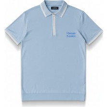 Tesbihname Kişiye Özel Nakışlı Kısa Kollu Ribana Yaka Likralı Premium Mavi Tişört M