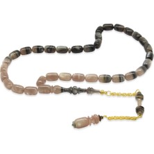 Tesbihname Altın Renk 925 Ayar Gümüş Püsküllü Imame Usta Işçilikli Kapsül Kesim Süzme Bej Siyah Katalin Tesbih