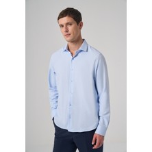 Morven  Erkek A. Mavi Polyester Trend Desenli Dynamic Fit Italyan Yaka Gömlek