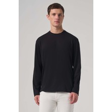 Morven  Erkek Siyah Trend Bisiklet Yaka Rayon Sweatshirt