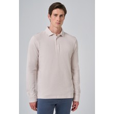 Morven  Erkek Gri Pamuk Trend Ağaç Kabuğu Desen Dinamik Fit Polo Yaka Sweat-Shirt