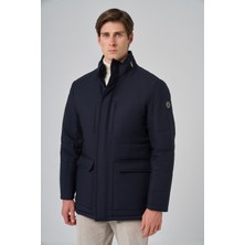 Morven  Erkek Lacivert Polyester Çıtçıtlı Kapüşonlu Mont