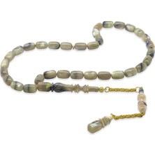 Tesbihname Altın Renk 925 Ayar Gümüş Püskül Imamesı Usta Işçilikli Kapsül Kesim Şeffaf Mavi Bej Katalin Tesbih