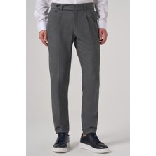 Morven  Erkek Füme Poliviskon Trend Desenli Slim Fit Çift Pile Pantolon