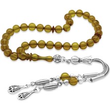 Tesbihname Kararmaz Metal Püsküllü Küre Kesim Bilek Boy Sarı Ateş Kehribar Tesbih