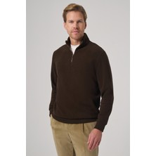 Morven  Erkek Kahve Fermuarlı Bato Yaka Dynamic Fit Sweatshirt