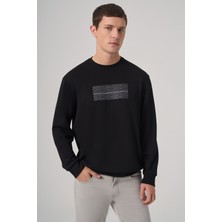Morven  Erkek Siyah Trend Baskılı Bisiklet Yaka Sweatshirt