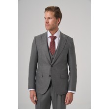 Morven  Erkek Gri Poliviskon Trend Çizgili Slim Fit Sivri Yaka Takım Elbise