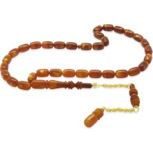 Tesbihname Altın Renk 925 Ayar Gümüş Püsküllü Imamesı Usta Işçilikli Kapsül Kesim Süzme Turuncu Katalin Tesbih