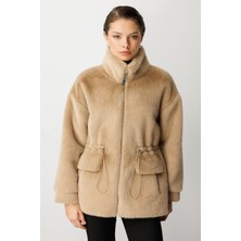 Ekol Kadın Dik Yaka Peluş Mont 6103 Vizon