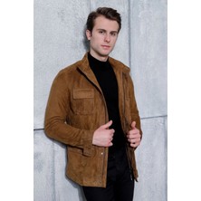 Kende Erkek Safari Fermuarlı Hakiki Deri Taba Süet Ceket