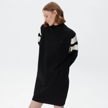 Lacoste Kadın Loose Fit Uzun Kollu Bisiklet Yaka Siyah Elbise