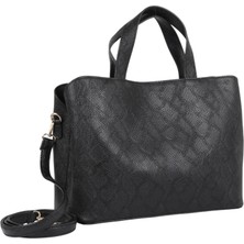 Reseen Siyah Suni Deri Yılan Desenli Omuz & El Çantası – 3 Gözlü, Mıknatıslı ve Fermuarlı Tasarım