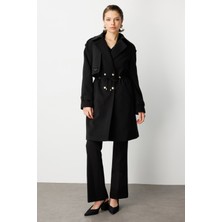 Ekol Kadın Beli Bağcıklı Apoletli Kaban 6037 Siyah