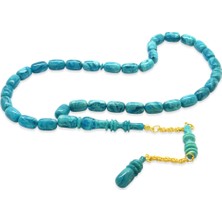 Tesbihname Altın Renk 925 Ayar Gümüş Püskül Imamesı Usta Işçilikli Kapsül Kesim Su Yeşil Turkuaz Katalin Tesbih