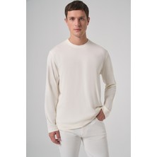 Morven  Erkek Ekru Trend Bisiklet Yaka Rayon Sweatshirt