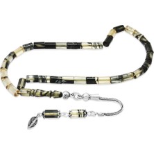 Tesbihname 925 Ayar Gümüş Püsküllü Kesme Kesim Mini Boy Siyah Beyaz Ateş Kehribar Tesbih