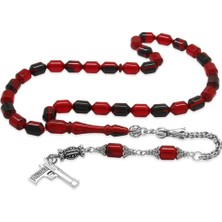 Tesbihname Kararmaz Metal Arnavut Püsküllü Uçlu Kapsül Kesim Kırmızı Siyah Ateş Kehribar Tesbih