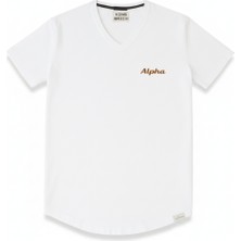 Tesbihname Kişiye Özel Nakışlı Yakası Biyeli Kısa Kollu V Yaka Premium Beyaz Tişört S