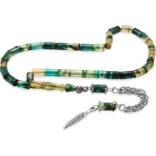 Tesbihname Ateş Kehribar Tesbih - Kararmaz Metal Püsküllü - Mini Boy - Mavi Beyaz Renk - Kesme Kesim