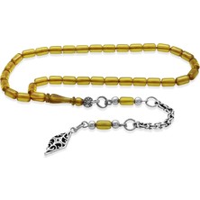 Tesbihname Ateş Kehribar Tesbih - Kararmaz Metal Arnavut Püsküllü - Mini Boy - Ihlamur Sarı - Kapsül Kesim