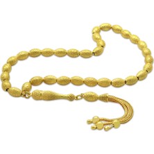 Tesbihname 3 Lü Kamçı Püsküllü Greek Tasarım Arpa Kesim Altın Renk 925 Ayar Gümüş Tesbih