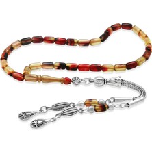 Tesbihname Ateş Kehribar Tesbih - Kararmaz Metal Damla Püsküllü - Bonibon - Mini Boy - Kapsül Kesim