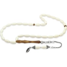 Tesbihname 925 Ayar Gümüş Püsküllü Arpa Kesim Cilalı Kuka Kombinasyonlu Deve Kemiği Tesbih