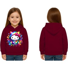 Sedirli Unisex Hello Kity  Baskılı Çocuk Swaetshirt  Baskılı Kapüşonlu 3 Iplik Şardonlu